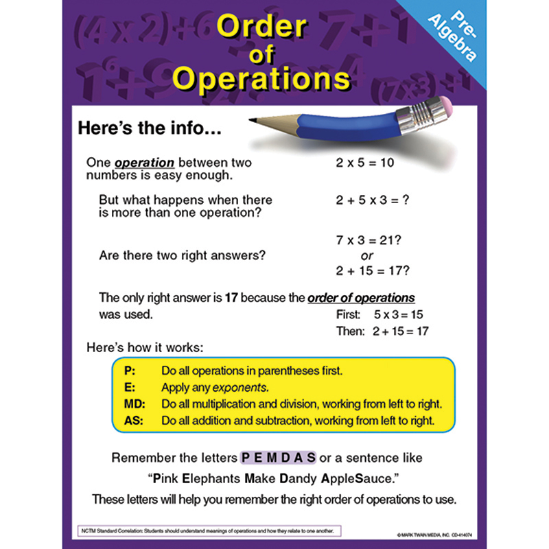 pre algebra order of operations math cd 414074 order of operations chart